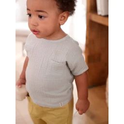 T-shirt bi-matière bébé manches courtes vert d&rsquo;eau