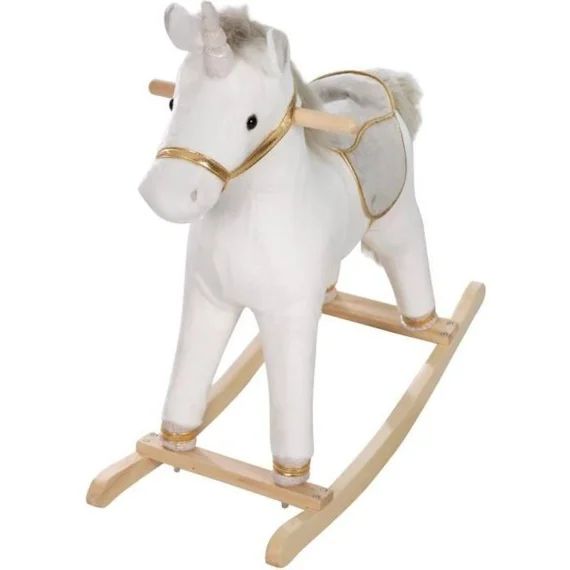 ROBA Licorne à Bascule Rembourrée pour Enfants de 2 à 6 Ans – Cheval d&rsquo;Équitation en Peluche Douce – Blanc/Gris blanc