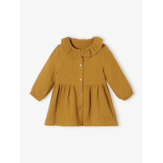 Robe collerette bébé en gaze de coton bronze