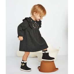 Robe chevron bébé fille à volants avec fleurs brodées –  – Soldes