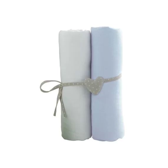 Lot de 2 draps housses blanc et ciel (60 x 120 cm)