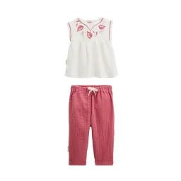 Ensemble Bébé Blouse Et Pantalon En Gaze De Coton Alba Rose