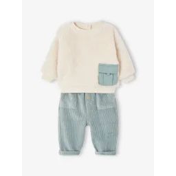 Ensemble bébé sweat peluche + pantalon velours vert d’eau