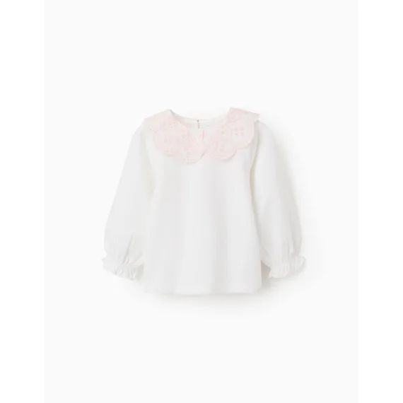 T-shirt Avec Col En Broderie Anglaise Blanc