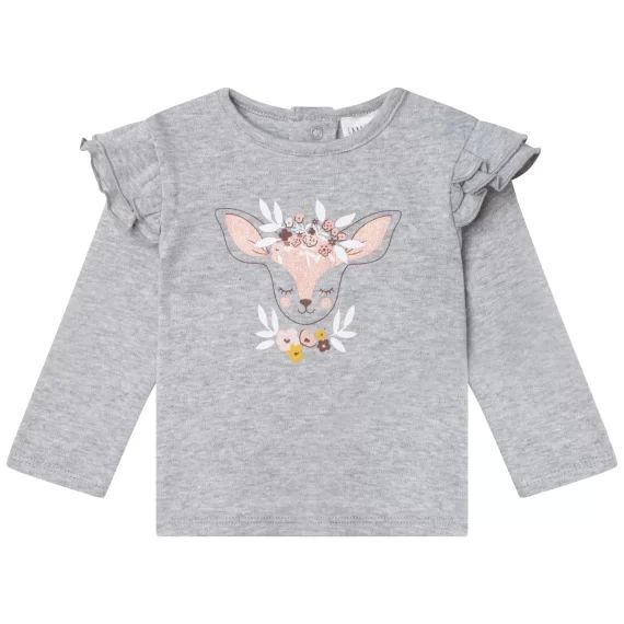 T-shirt manches longues coton Fille Gris