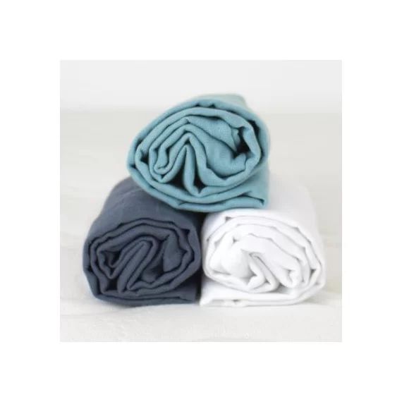 Lot de 3 langes en coton bio bleu ardoise (60 x 60 cm)