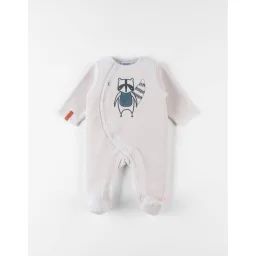 Pyjama 1 pièce broderie raton laveur en velours beige