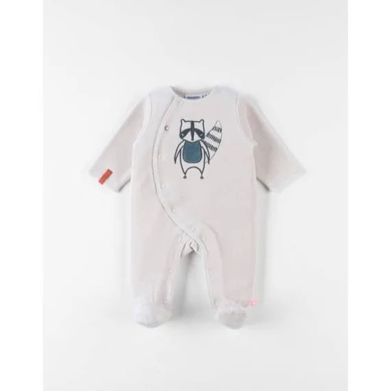 Pyjama 1 pièce broderie raton laveur en velours beige