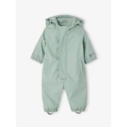 Combinaison à capuche anti-pluie bébé doublée maille polaire vert sauge