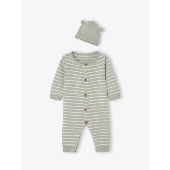 Ensemble naissance combinaison + bonnet vert d&rsquo;eau