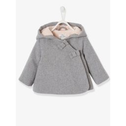 Manteau à capuche bébé fille lainage doublé et ouatiné gris clair chiné