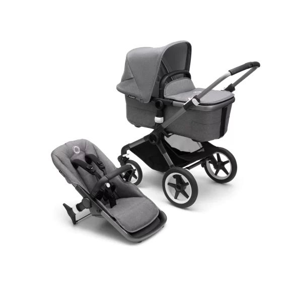 Fox 3 bassinet and seat stroller graphite base, grey melange fabrics, grey melange  sun canopy