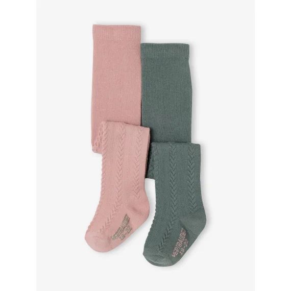 Lot de 2 paires de collants en maille torsadée bébé fille vieux rose