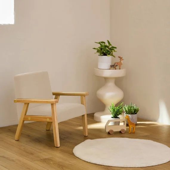 Fauteuil Scandinave Enfant Velours Côtelé Et Bois D&rsquo;hévéa Isak Kid Crème