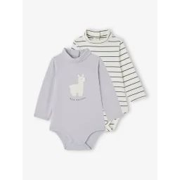 Lot de 2 bodies bébé col roulé bleu ciel