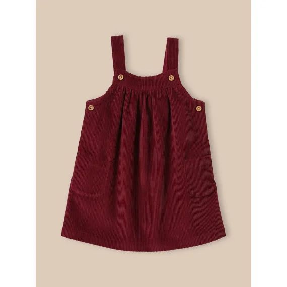 Robe Tablier En Velours Grosses Côtes Framboise