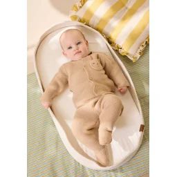 Ensemble Gilet Et Pantalon Avec Pieds Bébé En Tricot Hello Baby Sable