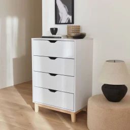Commode Effet Bois 4 Tiroirs Floki Blanc