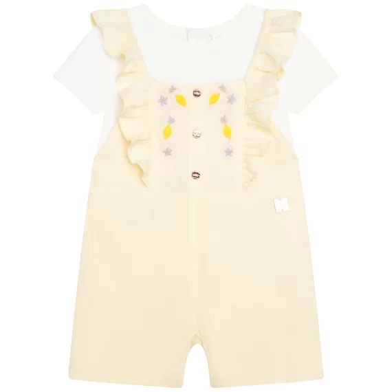 T-shirt et salopette en coton Fille Blanc