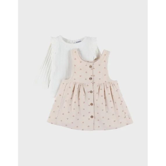 Ensemble Robe Et T-shirt En Velours Côtelé Imprimé Floral Rose