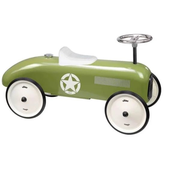 Porteur Voiture Vintage – VILAC – kaki – Enfant – Dimensions 76x38x40cm – Hauteur d&rsquo;assise 28cm blanc