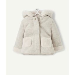 Duffle-coat écru à capuche en rembourrage recyclé bébé fille –  – Soldes