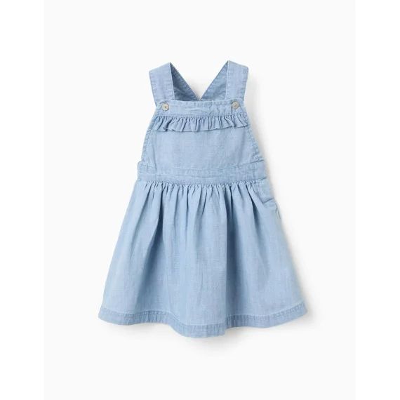 Robe-salopette En Jean Avec Volants Bleu Clair