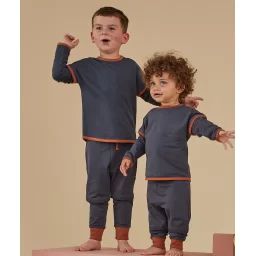 Le pantalon jogging bleu marine et terracotta en coton pima –  – Soldes