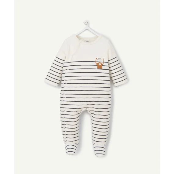 Dors bien velours en coton recyclé blanc rayé bleu bébé