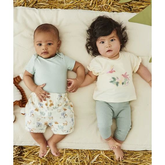 Le t-shirt body 2 en 1 bébé en coton bio écru avec animation –  – Soldes