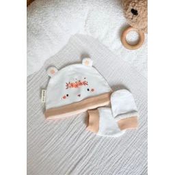 Bonnet Bébé Et Moufles Anti-griffures Miss Plume Ecru