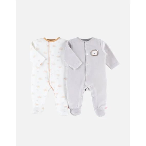 Lot De 2 Pyjamas 1-pièce En Velours Ecru