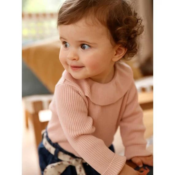 Pull à collerette bébé rose fumé