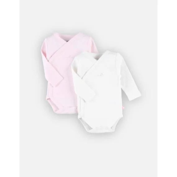 Set de 2 bodys croisés à manches longues rose