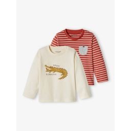 Lot de 2 T-shirts basics bébé motif animal et rayé écru