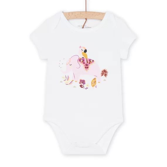 Body Blanc À Motifs Éléphant, Oiseau Et Fleurs – Ecru