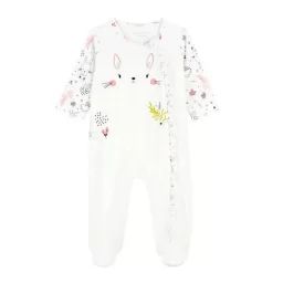 Pyjama Bébé En Velours Ouverture Zippée Happy Bunny Blanc