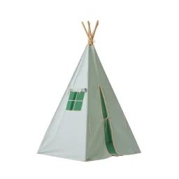 Tente Tipi Avec Pompoms Et Tapis Menthe En Coton Vert