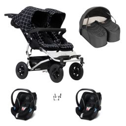 Poussette Double Mountain Buggy Duet V3.2 – Grid + Cocoon Jumeaux + 2 Coques Auto Cybex Aton 5 – Deep Black