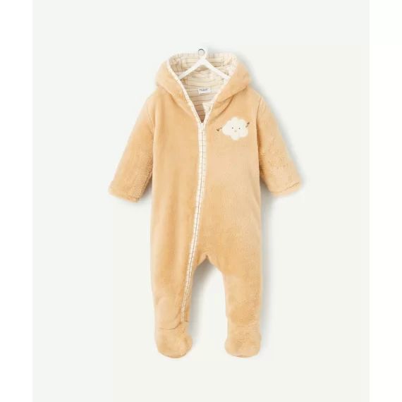 Surpyjama polaire bébé en fibres recyclées beige avec motif nuage