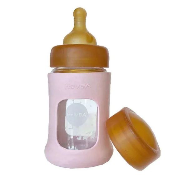 Biberon En Verre Avec Housse De Protection Rose 150 Ml 0+ Mois – Pack Unitaire – Hevea Rose