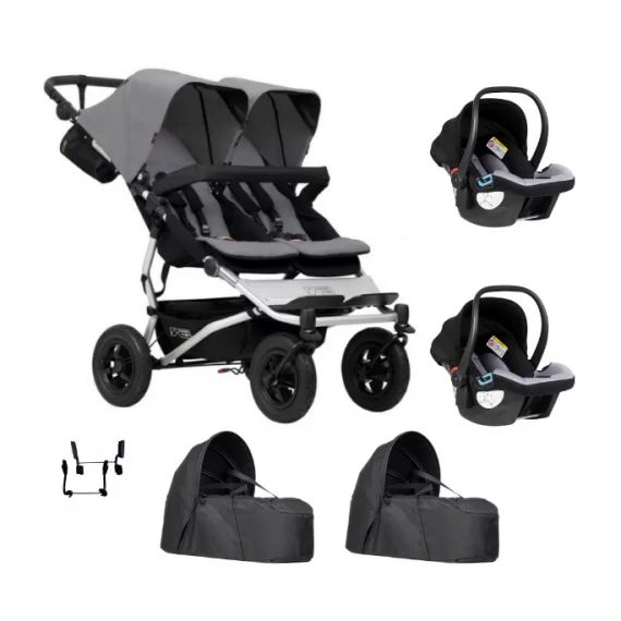 Poussette Double Mountain Buggy Duet V3.2 – Silver + 2 Cocoon V2 + 2 Coques Protect