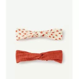 Lot de 2 bandeaux bébé fille à côtes terracotta et fleuri