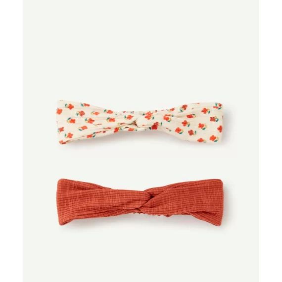 Lot de 2 bandeaux bébé fille à côtes terracotta et fleuri