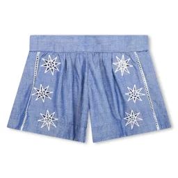 Short en coton avec broderies Fille Bleu
