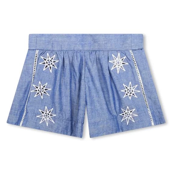 Short en coton avec broderies Fille Bleu