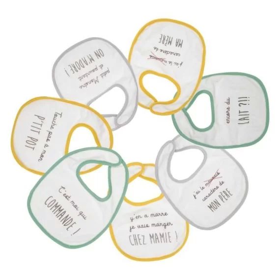 Lot de 7 bavoirs bébé – TROIS KILOS SEPT – Blanc – 39 x 25 cm – 80% coton 20% polyester blanc