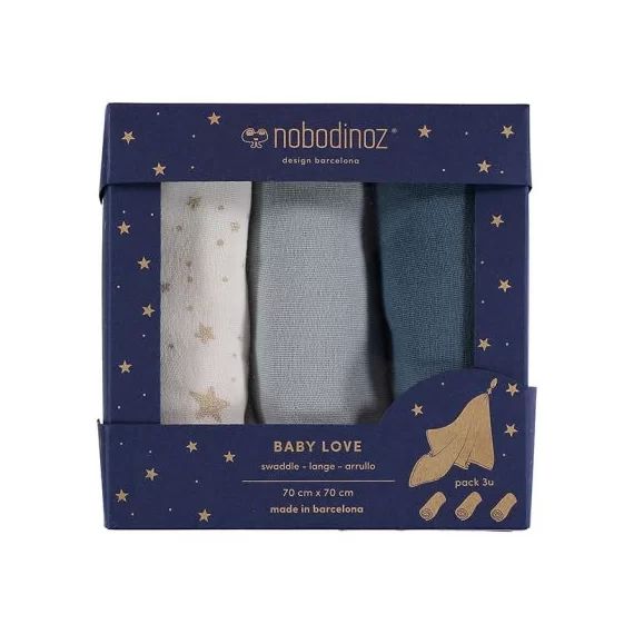 Lot de 3 langes Baby Love Night blue (70 x 70 cm)