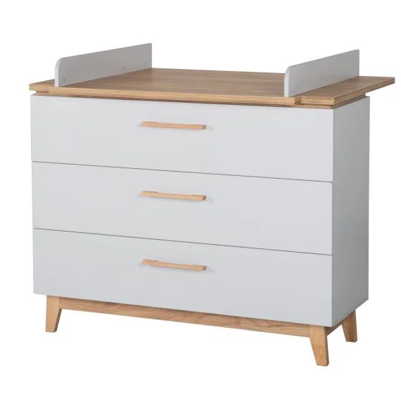 Commode À Langer Évolutive 3 Tiroirs Caro Gris Clair / Chêne Doré