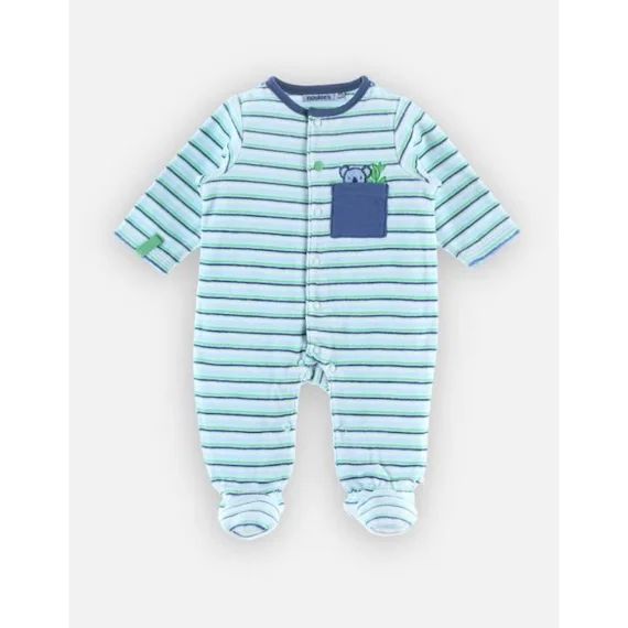 Pyjama Dors-bien En Velours Rayé Bleu